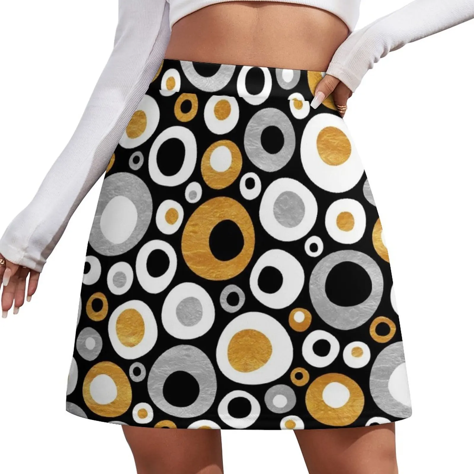 Funky Mid Century Modern Circles - Gold, Silver, Black, White Mini Skirt School uniform Kawaii girls skirt Mini Skirt
Funky Mid Century Modern Circles - Gold, Silver, Black, White Mini Skirt School uniform Kawaii girls skirt Mini Skirt