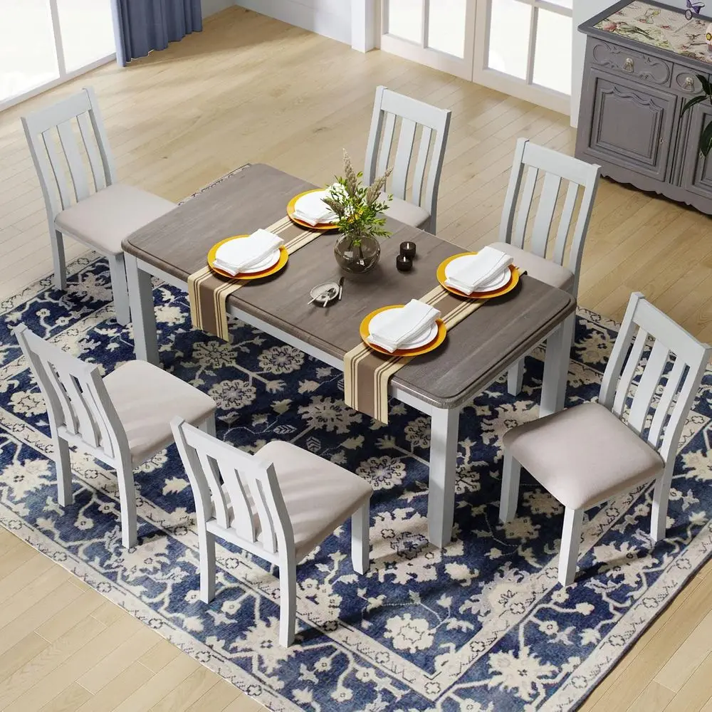 7-Piece Vintage Wooden Dining Set with 6 Upholstered Chairs
7-Piece Vintage Wooden Dining Set with 6 Upholstered Chairs