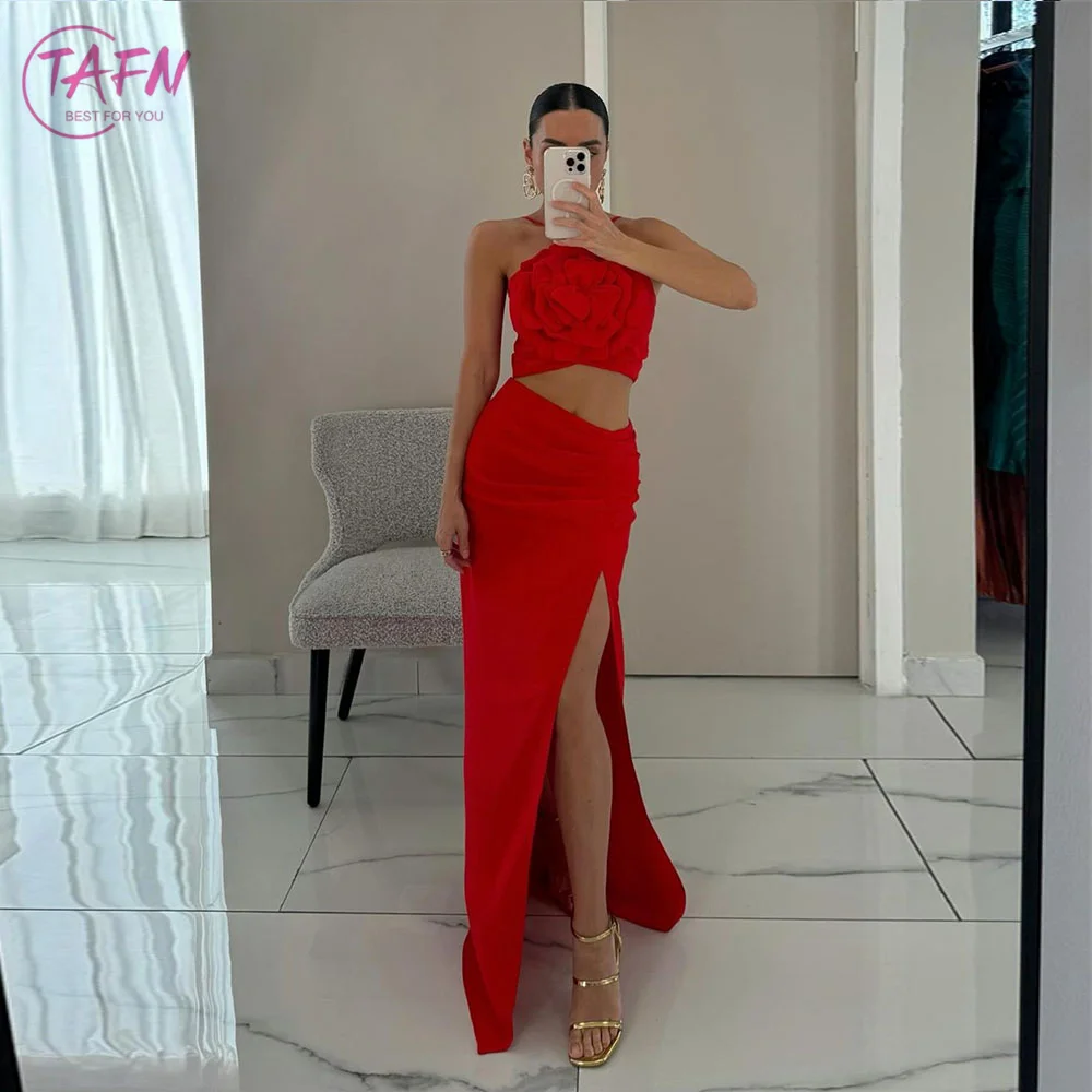 TAFN Red Sexy Formal Evening Dresses for Women Handmade Flowers Side High Slit Prom Party Gown Floor-Length vestidos de fiesta
TAFN Red Sexy Formal Evening Dresses for Women Handmade Flowers Side High Slit Prom Party Gown Floor-Length vestidos de fiesta