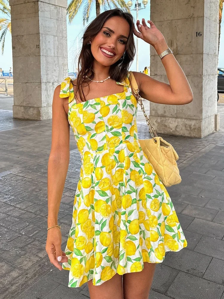 Summer Lemon Print Mini Slip Dress For Women Sweet Square Neck Sleeveless Short Beach Dress Lady Street Holiday Party Vestidos
Summer Lemon Print Mini Slip Dress For Women Sweet Square Neck Sleeveless Short Beach Dress Lady Street Holiday Party Vestidos
