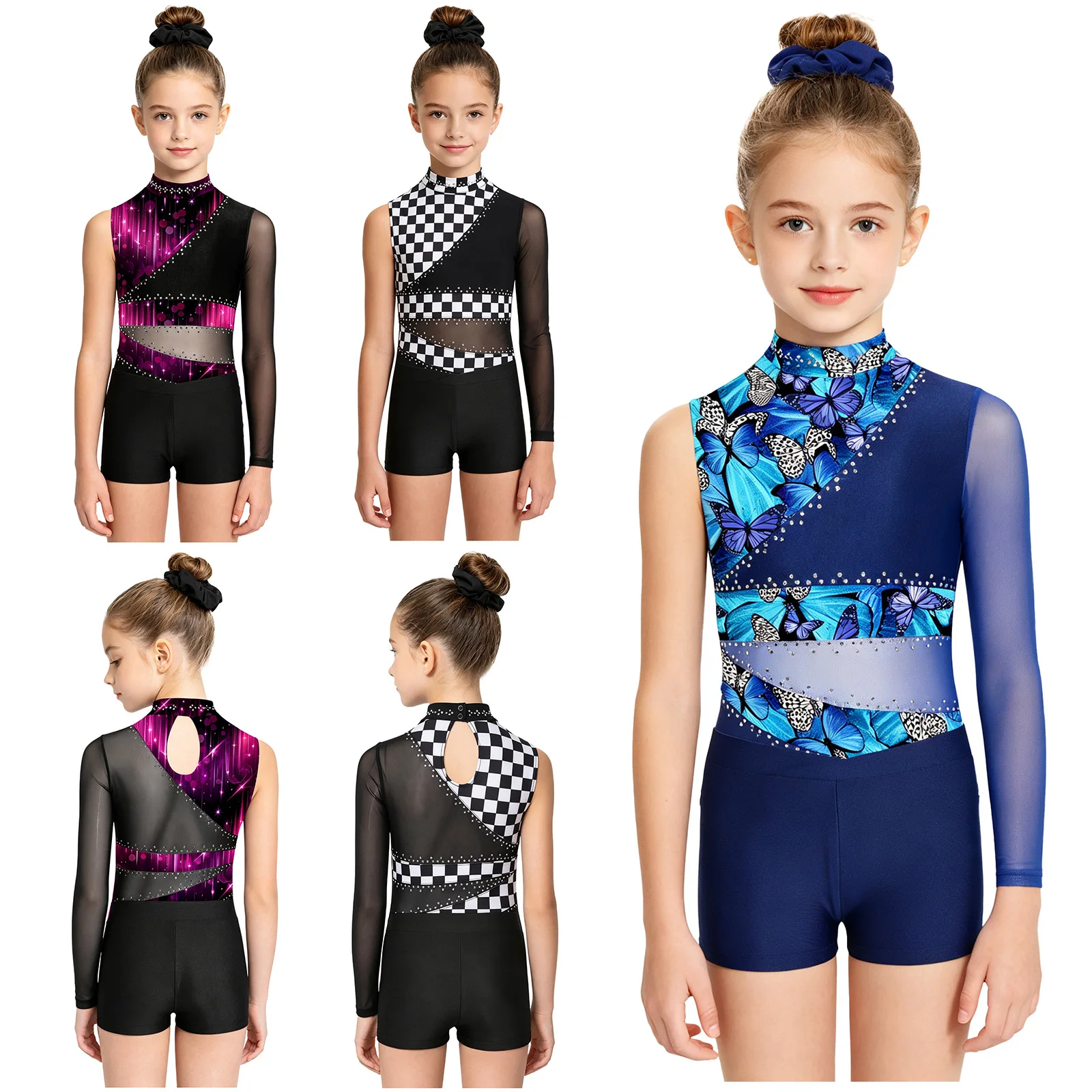 Girls Sparkly Rhinestones Gymnastics Costume 3Pcs Patchwork Asymmetric Sleeve Unitard Shorts Hairtie Dance Sports Outfit
Girls Sparkly Rhinestones Gymnastics Costume 3Pcs Patchwork Asymmetric Sleeve Unitard Shorts Hairtie Dance Sports Outfit