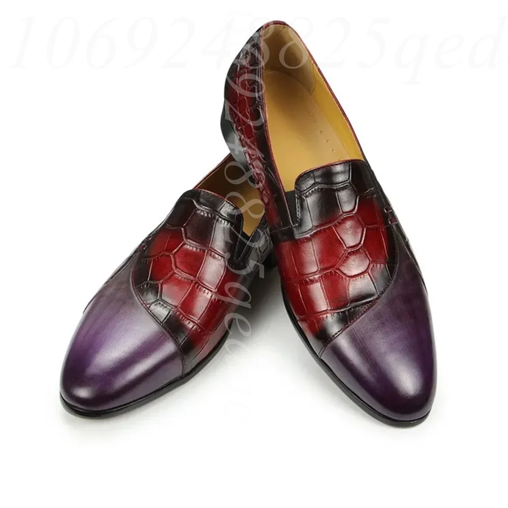 Мужские лоферы из кожи с градиентным тиснением под крокодила, роскошные красно-фиолетовые туфли без шнурков, разноцветные, для повседневной носки
Мужские лоферы из кожи с градиентным тиснением под крокодила, роскошные красно-фиолетовые туфли без шнурков, разноцветные, для повседневной носки