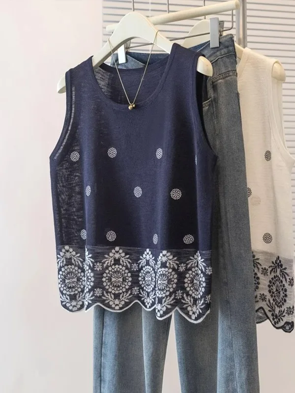Retro U-Ne Embroidered Knitted Vest Women's Summer plus Size Loose Fit Casual Top without Sves Irregular Hemline
Retro U-Ne Embroidered Knitted Vest Women's Summer plus Size Loose Fit Casual Top without Sves Irregular Hemline