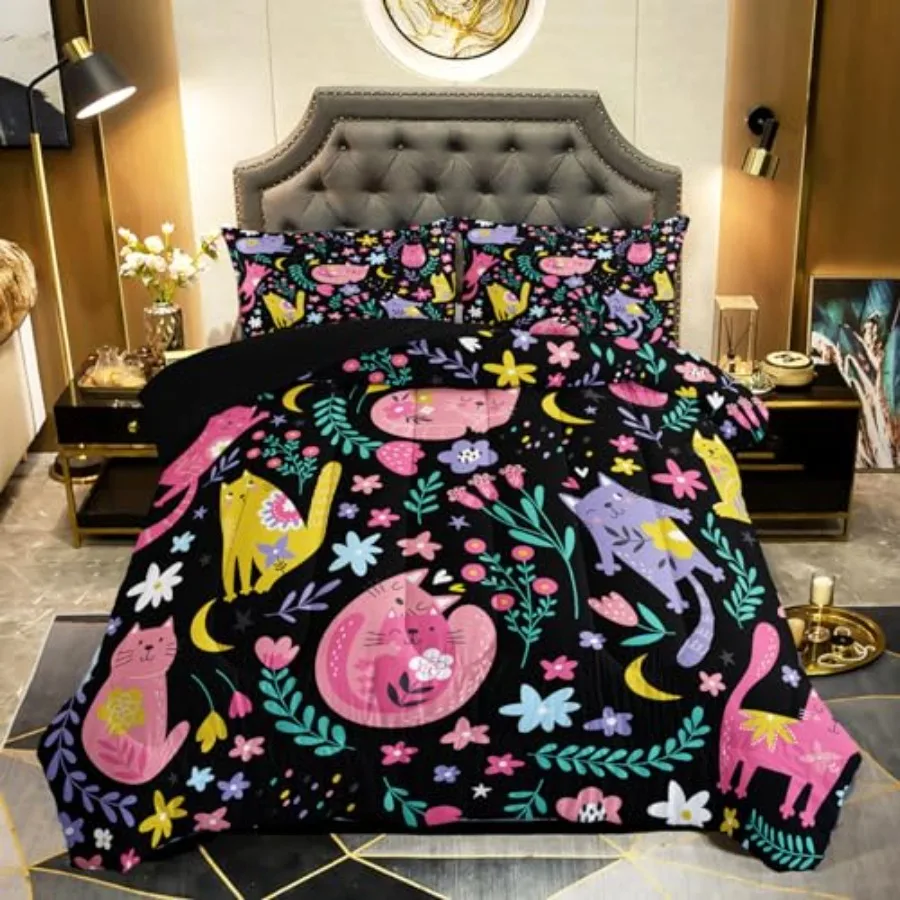 Floral Cat Comforter Size, Black Cats Bedding Set for Teens Girls, 3Pcs Bedding Set Printed Comforter with 2 Pillowcases, Down
Floral Cat Comforter Size, Black Cats Bedding Set for Teens Girls, 3Pcs Bedding Set Printed Comforter with 2 Pillowcases, Down