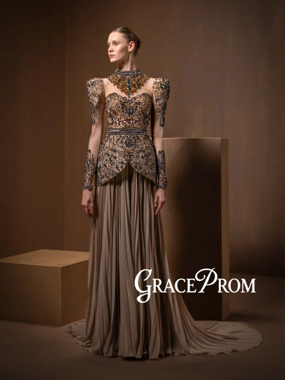 Muslim Gorgeous Crystal Evening Dress Luxury Beaded Corset Wedding Party Gowns New Customized High Collar Long Banquet Gowns
Muslim Gorgeous Crystal Evening Dress Luxury Beaded Corset Wedding Party Gowns New Customized High Collar Long Banquet Gowns