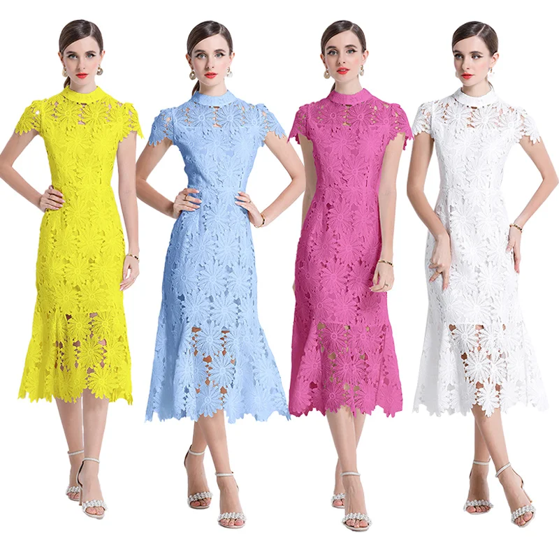 Elegant Sweet Style Lace Hollow out Dress Women's Summer Slim Fit Waist Cinched Fish Tail Gown Large Size Elegant Evening Dress
Elegant Sweet Style Lace Hollow out Dress Women's Summer Slim Fit Waist Cinched Fish Tail Gown Large Size Elegant Evening Dress