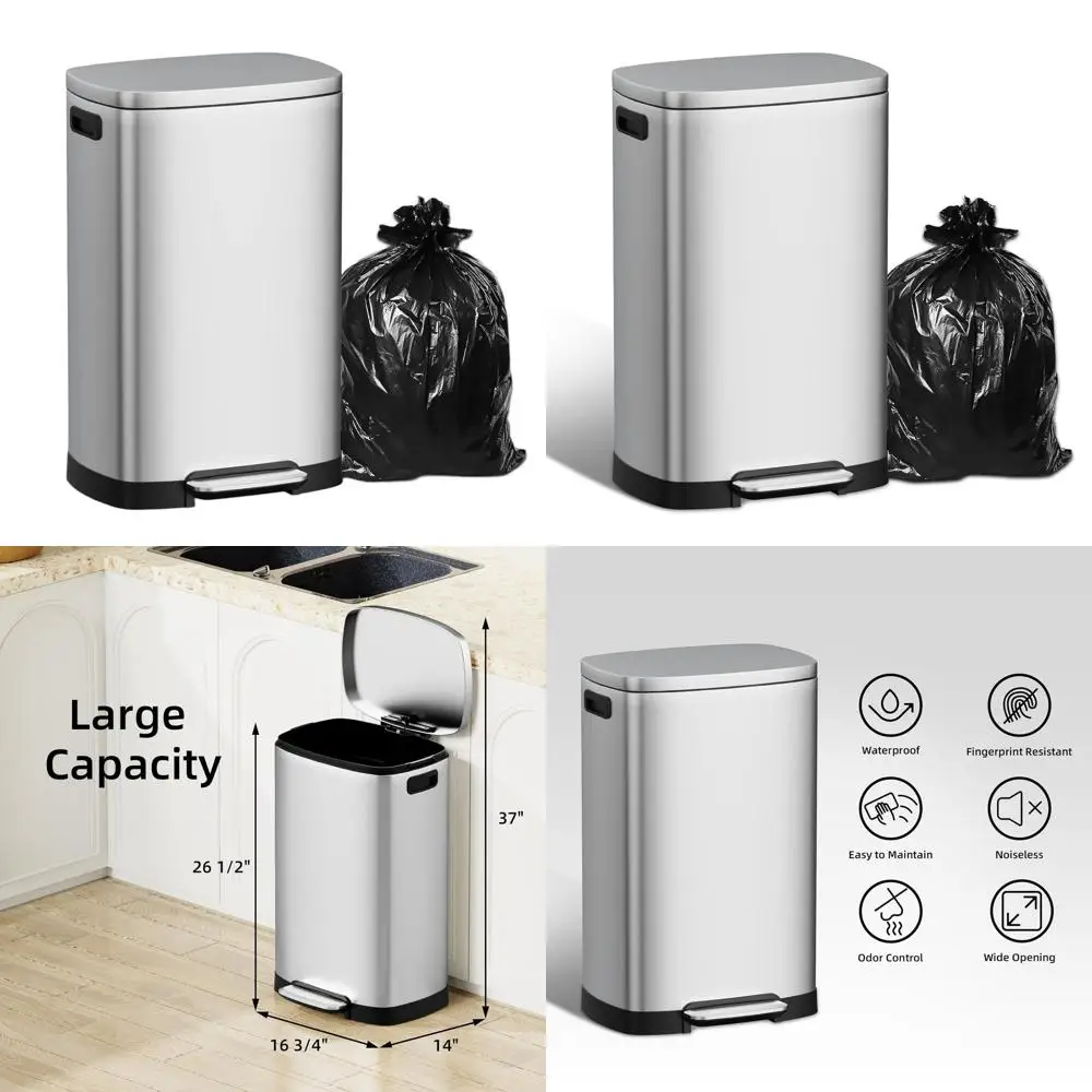 50L Stainless Steel Kitchen Trash Can with Soft-Close Lid, Touch-Free Operation, Odor Control, Silver
50L Stainless Steel Kitchen Trash Can with Soft-Close Lid, Touch-Free Operation, Odor Control, Silver