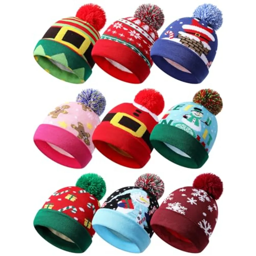 9 Pcs Christmas Knitted Hats Bulk Xmas Winter Beanie Hats with Pom Santa Crochet Cap for Men Women Party Gift
9 Pcs Christmas Knitted Hats Bulk Xmas Winter Beanie Hats with Pom Santa Crochet Cap for Men Women Party Gift