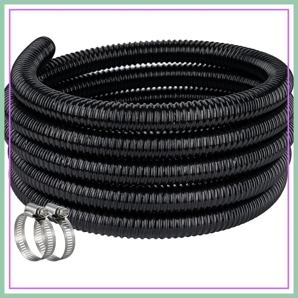 1-1/2" x 25ft Black Corrugated Flexible PVC Hose for Pond Pump, Fountain, Garden Waterfall, Non-toxic & Kinkproof with 2 Clamps
1-1/2" x 25ft Black Corrugated Flexible PVC Hose for Pond Pump, Fountain, Garden Waterfall, Non-toxic & Kinkproof with 2 Clamps
