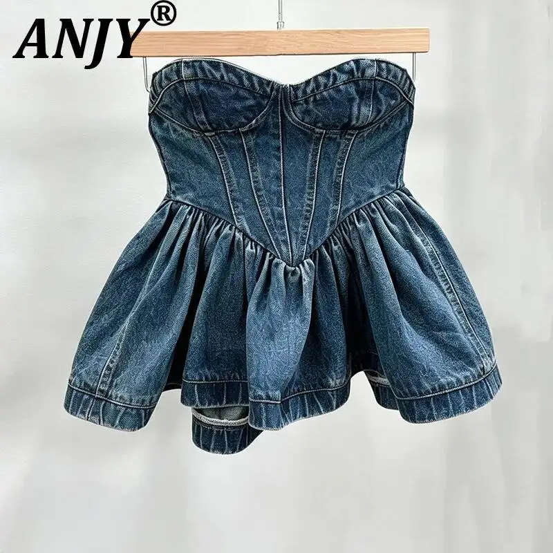 ANJY Spring Summer New Women Fashion Ins Trendy Waist-Cinching Puffy Ruffle Pleated Personality Niche Denim Strapless Top A24840
ANJY Spring Summer New Women Fashion Ins Trendy Waist-Cinching Puffy Ruffle Pleated Personality Niche Denim Strapless Top A24840