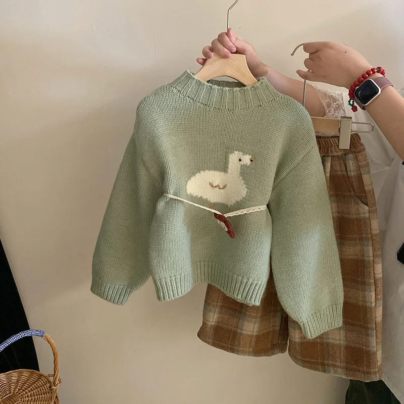 Girls Suits 2024 Autumn New Baby Girls Cute Cartoon Knitted Sweater Plus Fleece Plaid Pants Two-piece Set Simple and Daily
Girls Suits 2024 Autumn New Baby Girls Cute Cartoon Knitted Sweater Plus Fleece Plaid Pants Two-piece Set Simple and Daily