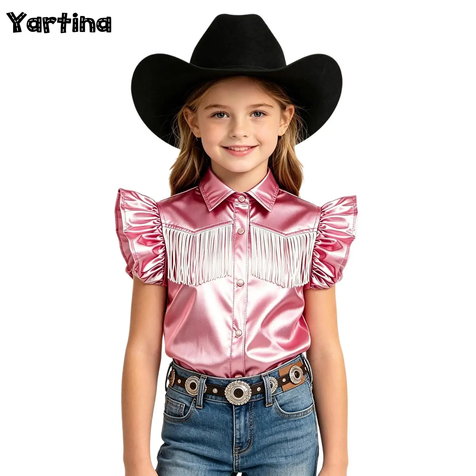 Girls Western Cowgirl Theme Party Cosplay Costume Metallic Shirt Turn-down Collar Ruffled Sleeves Press Buttons Tassel Tops
Girls Western Cowgirl Theme Party Cosplay Costume Metallic Shirt Turn-down Collar Ruffled Sleeves Press Buttons Tassel Tops