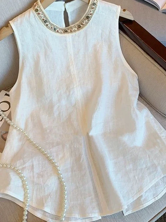 Elegant Back Split Blouse Women's Micro Pleated Lace Beaded Linen Sleeveless Top Casual Commute Style Loose Fit round Neck
Elegant Back Split Blouse Women's Micro Pleated Lace Beaded Linen Sleeveless Top Casual Commute Style Loose Fit round Neck