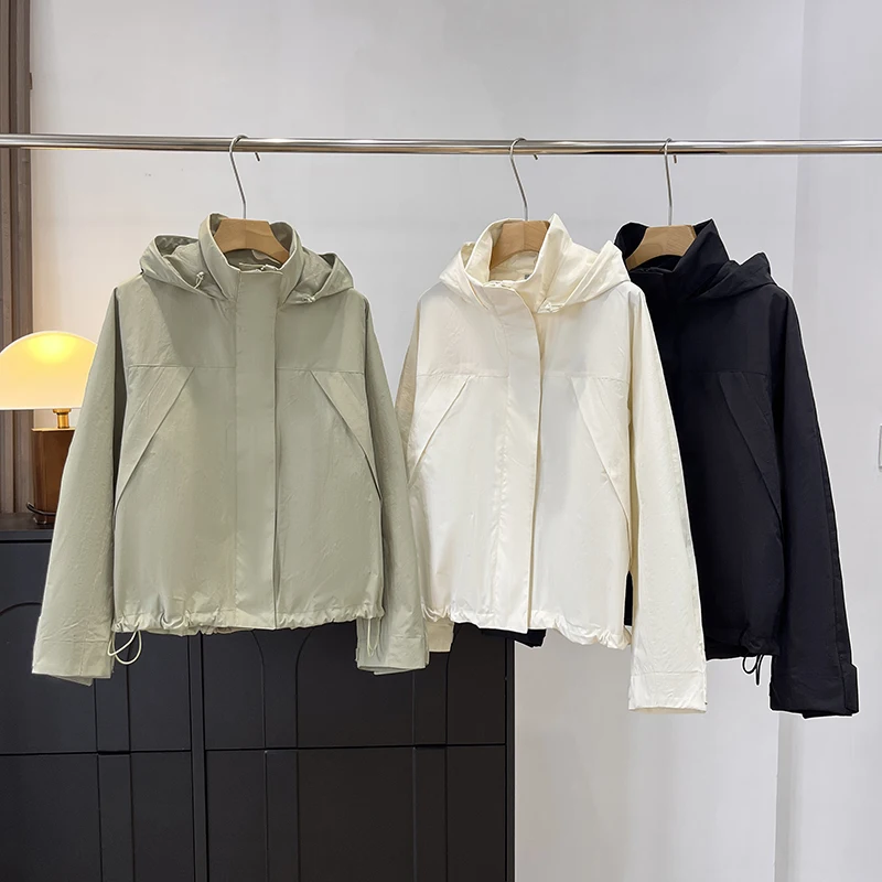 Ветрозащитная куртка с воротником-стойкой, женская уличная повседневная тонкая куртка с капюшоном
Ветрозащитная куртка с воротником-стойкой, женская уличная повседневная тонкая куртка с капюшоном