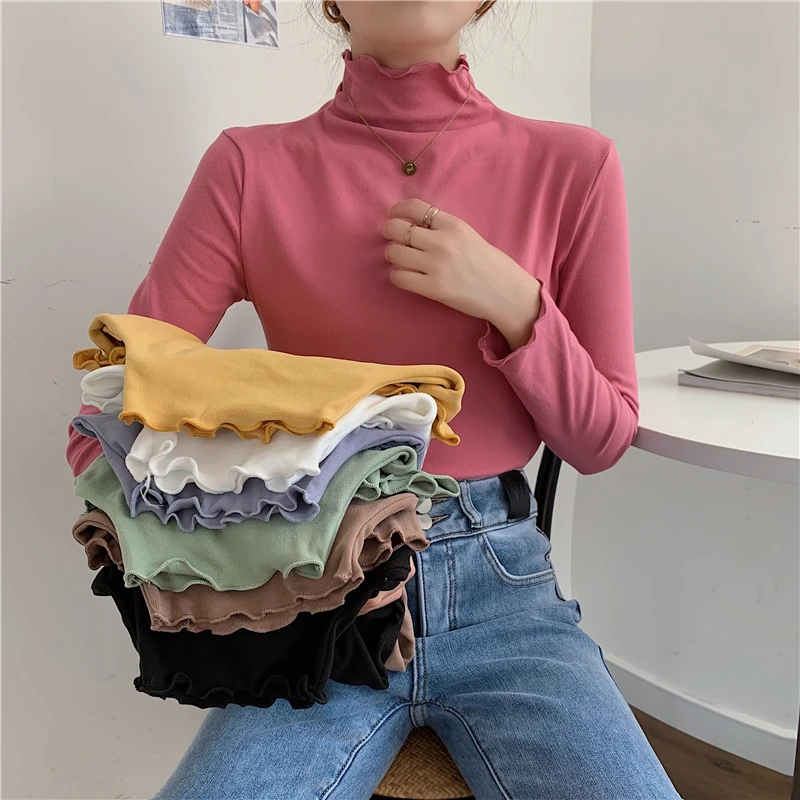 Women T-shirt Turtleneck Long Sleeve Solid Warm Velvet Bottoming Shirt Autumn Winter Inner Wear Slim Korean Fashion Tshirts Tops
Women T-shirt Turtleneck Long Sleeve Solid Warm Velvet Bottoming Shirt Autumn Winter Inner Wear Slim Korean Fashion Tshirts Tops