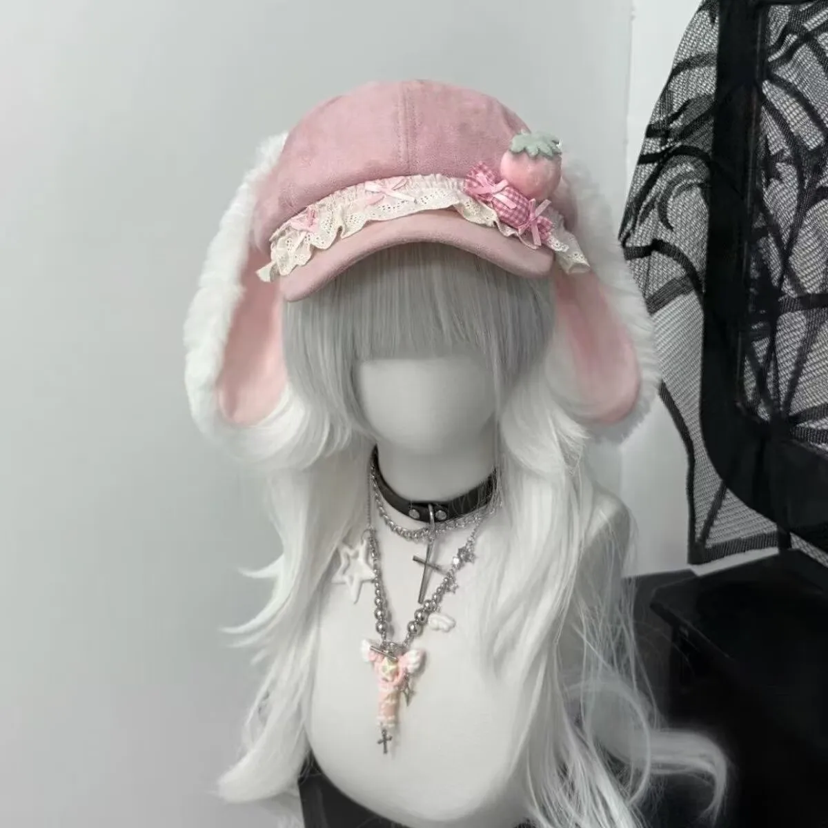 Women Gothic Y2K Rabbit Ear Baseball Cap Kawaii Black Lace Hat with Strawberry Decor Harajuku Subculture Warm Winter Headwear
Women Gothic Y2K Rabbit Ear Baseball Cap Kawaii Black Lace Hat with Strawberry Decor Harajuku Subculture Warm Winter Headwear