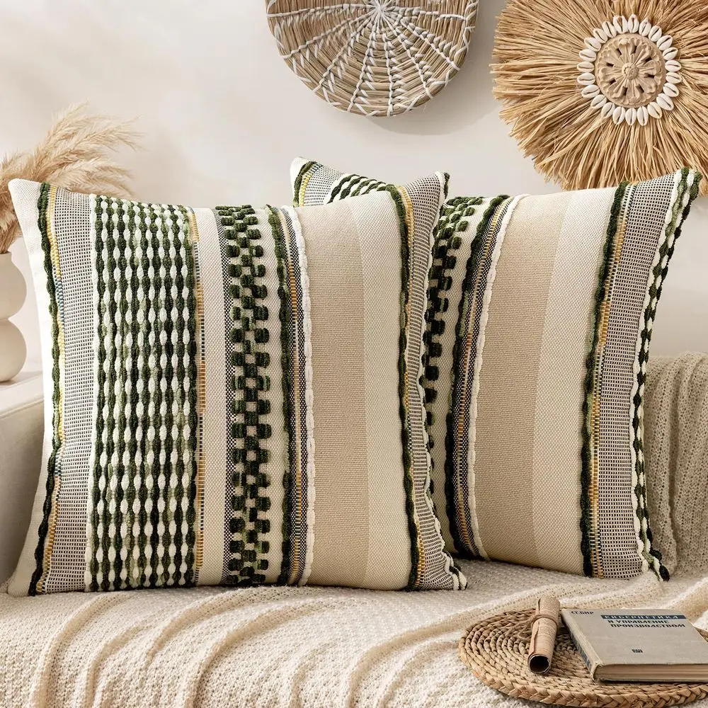 Pair of Boho Style Throw Pillow Covers, 24x24, Striped Chenille, Neutral Olive Green Accent Pillowcases for Sofa, Couch, Bed
Pair of Boho Style Throw Pillow Covers, 24x24, Striped Chenille, Neutral Olive Green Accent Pillowcases for Sofa, Couch, Bed