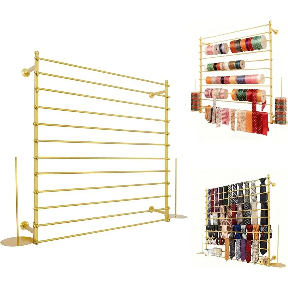 12-Tier 120cm Gold Wall Rack for Displaying Wrapping Supplies, Ribbons, Scarves, Belts, Towels, and Sewing Accessories
12-Tier 120cm Gold Wall Rack for Displaying Wrapping Supplies, Ribbons, Scarves, Belts, Towels, and Sewing Accessories