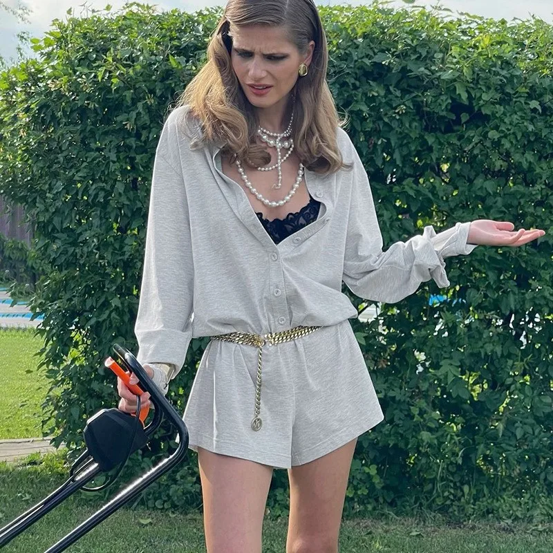 Women Grey Loose Rompers Fashion Button Up Full Sleeve Women Playsuits Y2k Aesthetic Ladies Solid Outfits Weekend Streetwear
Women Grey Loose Rompers Fashion Button Up Full Sleeve Women Playsuits Y2k Aesthetic Ladies Solid Outfits Weekend Streetwear