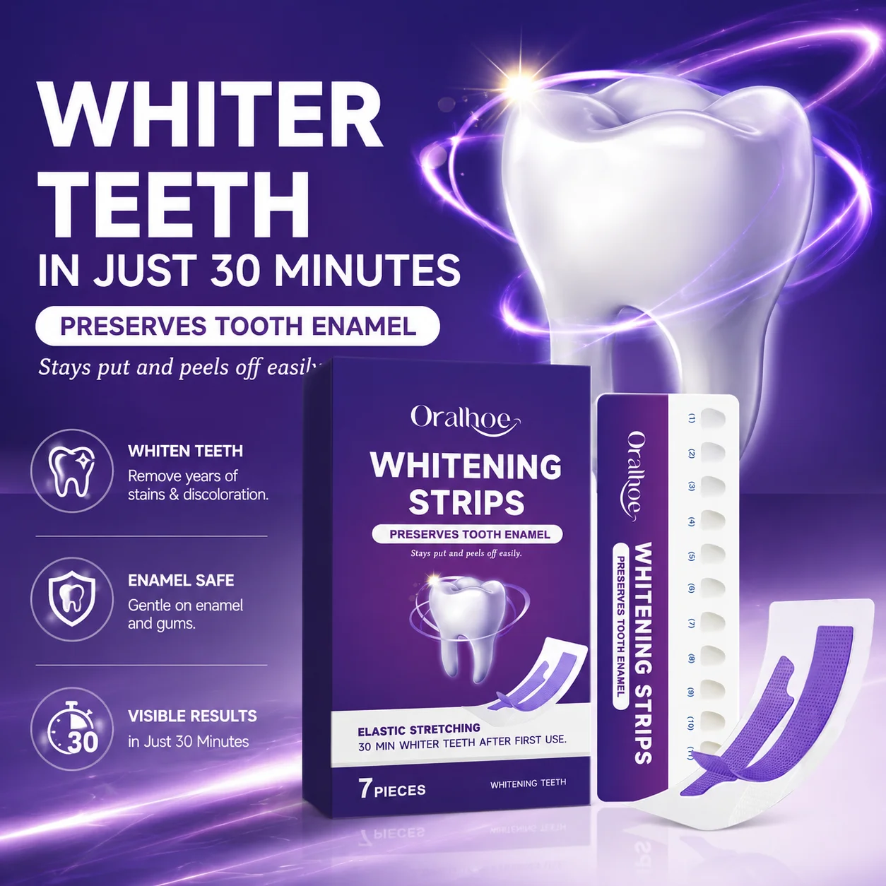 Purple Teeth Whitening Strips 30 Minutes Oral Cleaning Removal Gel Improve Dental Yellowing Oral Care, for With Shade
Purple Teeth Whitening Strips 30 Minutes Oral Cleaning Removal Gel Improve Dental Yellowing Oral Care, for With Shade