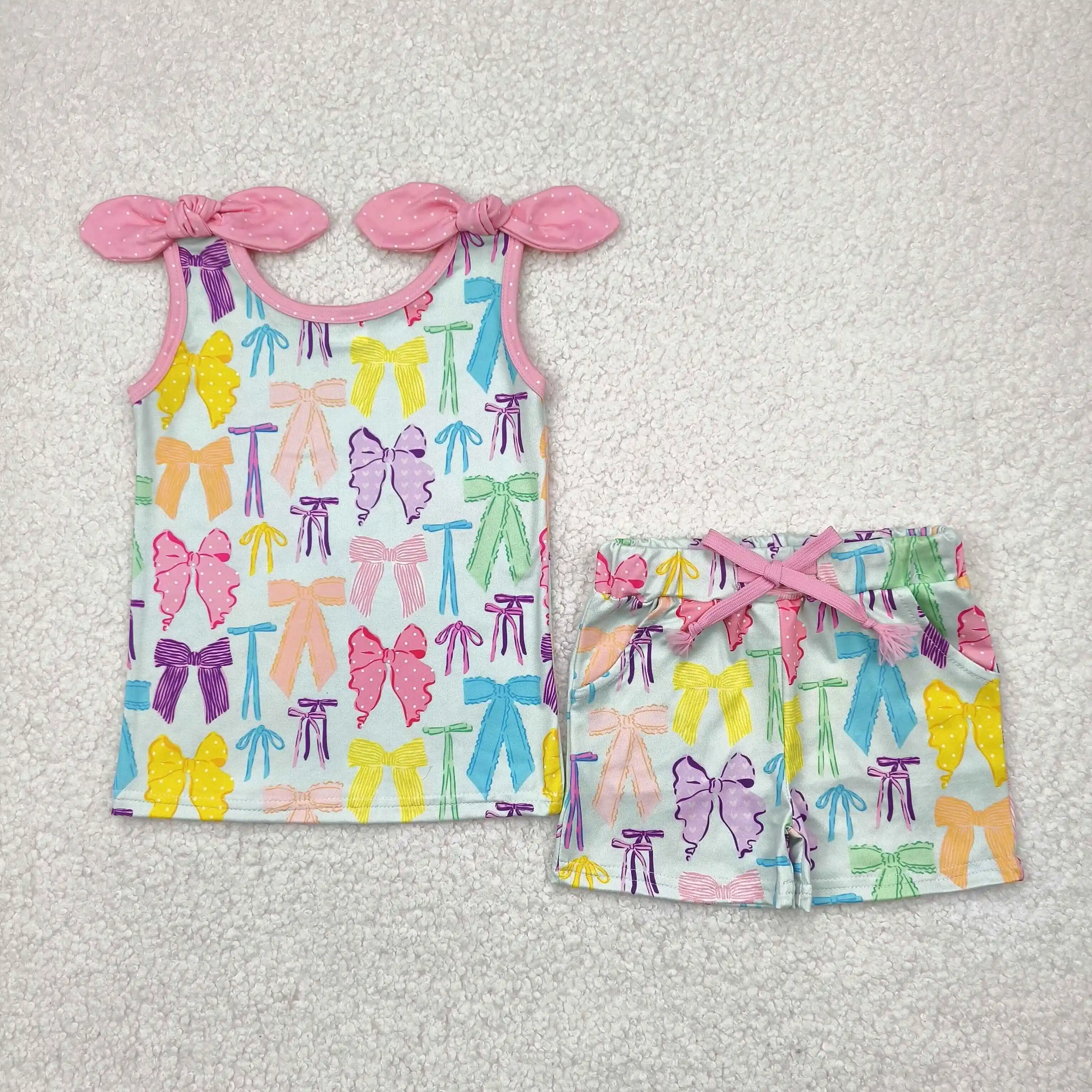 4.18y Summer Girls Baby Fashion Clothes Wholesale Boutique Colorful Bow Pattern Light Green Sleeveless Shorts Set
4.18y Summer Girls Baby Fashion Clothes Wholesale Boutique Colorful Bow Pattern Light Green Sleeveless Shorts Set