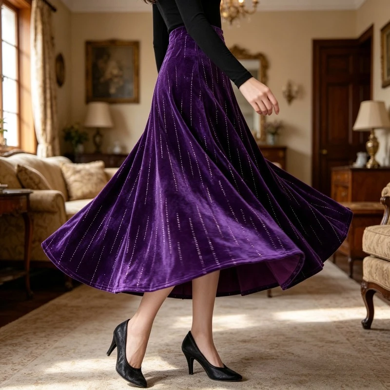Women Ballroom Dance Skirt Winter High Waist Velvet Mid-Length Elegant Rhinestone Design Social Dance Performance Practice Wear
Women Ballroom Dance Skirt Winter High Waist Velvet Mid-Length Elegant Rhinestone Design Social Dance Performance Practice Wear
