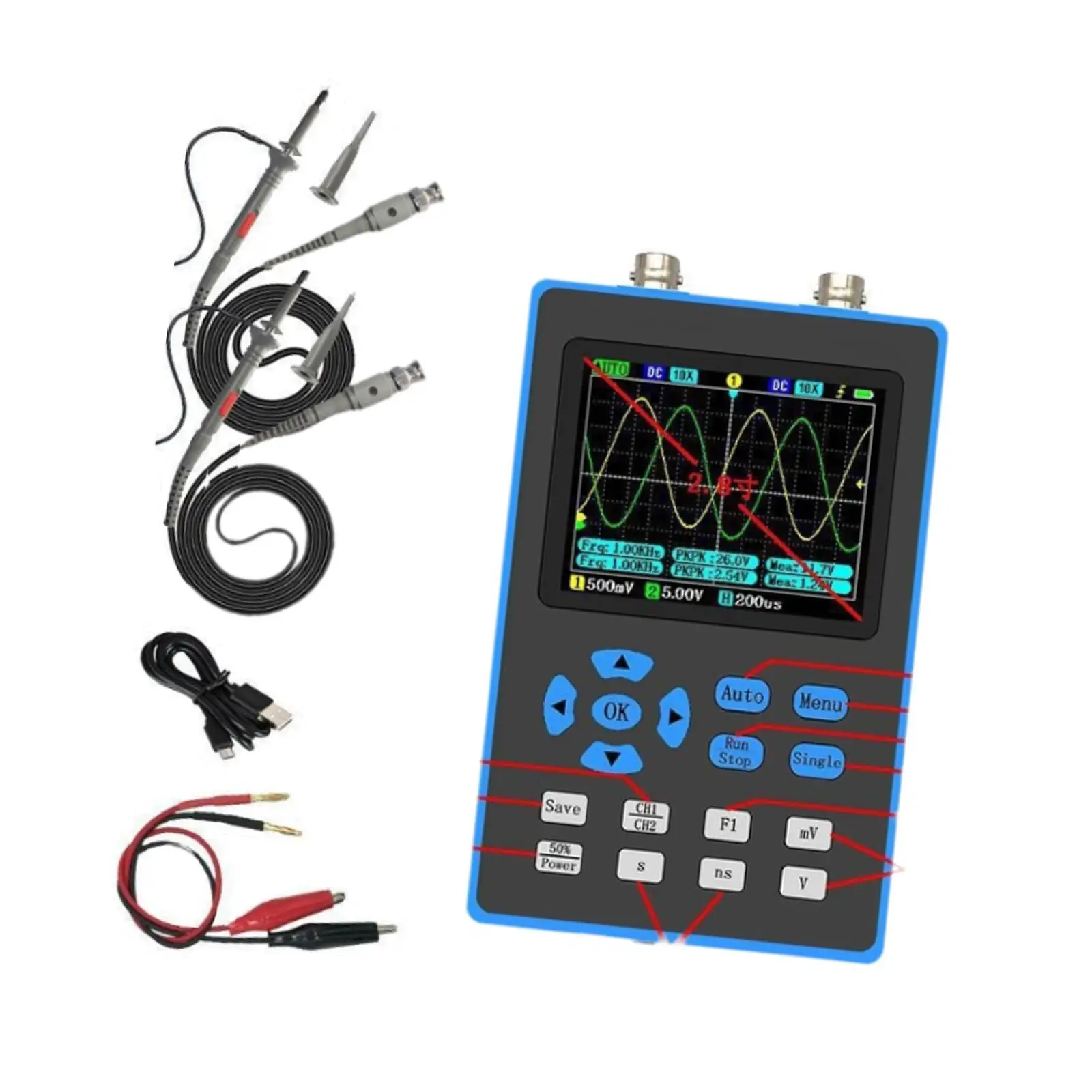 Handheld Digital Oscilloscope 500M Sampling Rate Professional Signal Generator
Handheld Digital Oscilloscope 500M Sampling Rate Professional Signal Generator