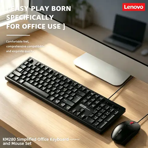 Lenovo KM280 Wired Keyboard Mouse Combination Full-size Low Noise Keyboards 1200DPI Mouse 2-in-1 for Computer Office Accessories
