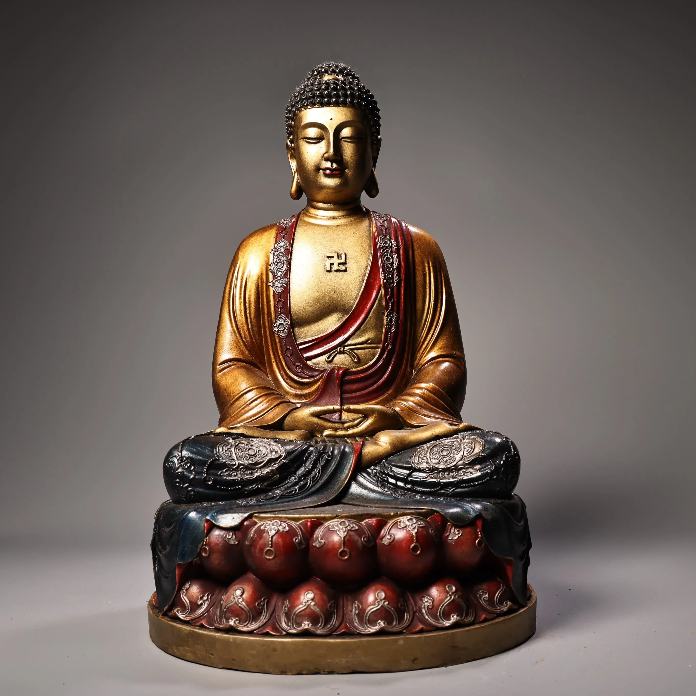 12"Tibetan Temple Collection Old Bronze Painted High Relief Shakyamuni Amitabha Lotus Terrace Sitting Buddha Worship Hall
12"Tibetan Temple Collection Old Bronze Painted High Relief Shakyamuni Amitabha Lotus Terrace Sitting Buddha Worship Hall