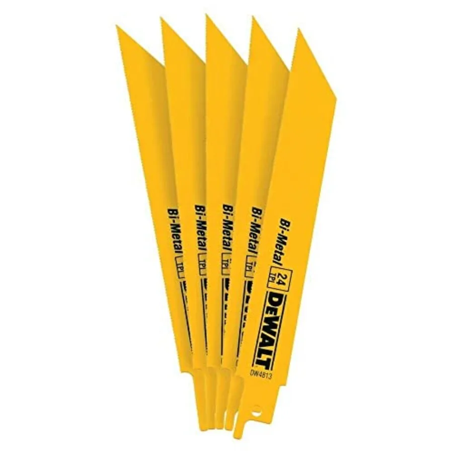 Reciprocating Saw Blades, Straight Back, Bi-Metal, 6-Inch 24 TPI, 5-Pack DW4813
Reciprocating Saw Blades, Straight Back, Bi-Metal, 6-Inch 24 TPI, 5-Pack DW4813