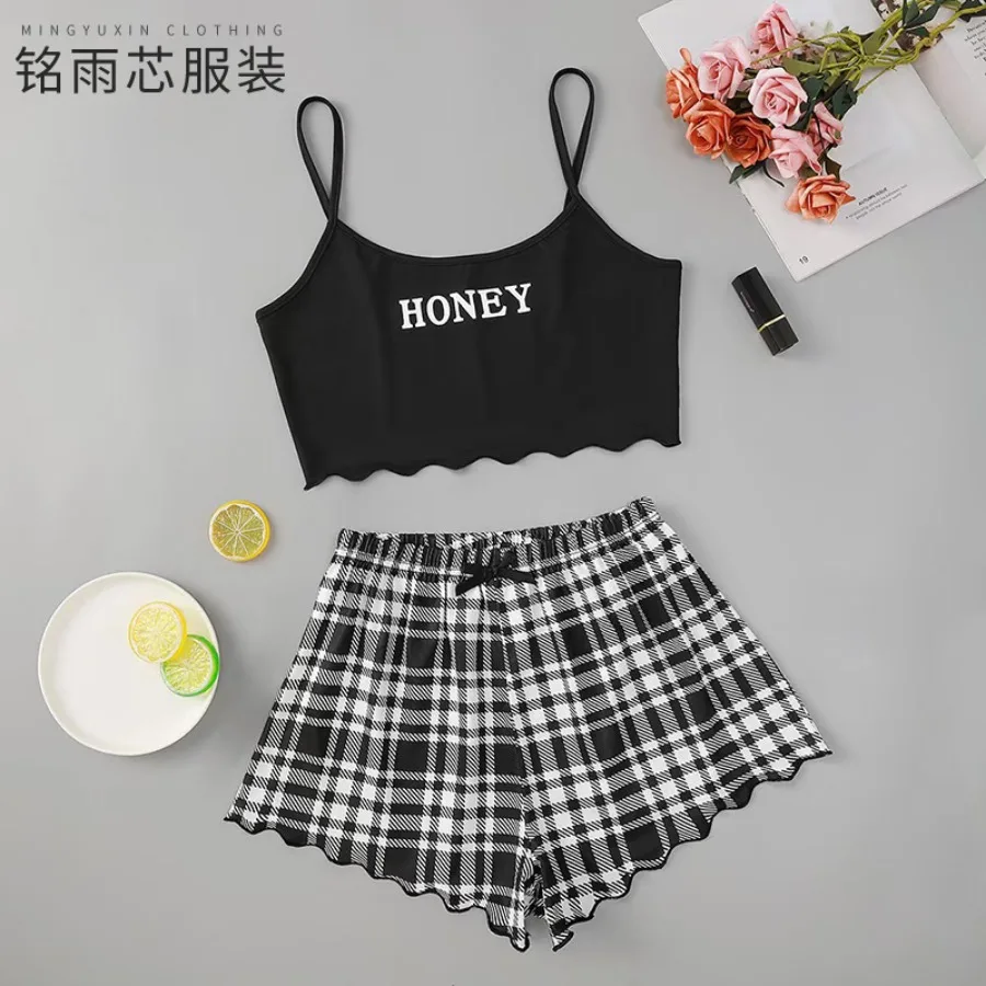 Cross-border exclusive for 2025 women's pajamas with letters printing, 2 - piece set of shorts, casual home clothing, can be wo
Cross-border exclusive for 2025 women's pajamas with letters printing, 2 - piece set of shorts, casual home clothing, can be wo