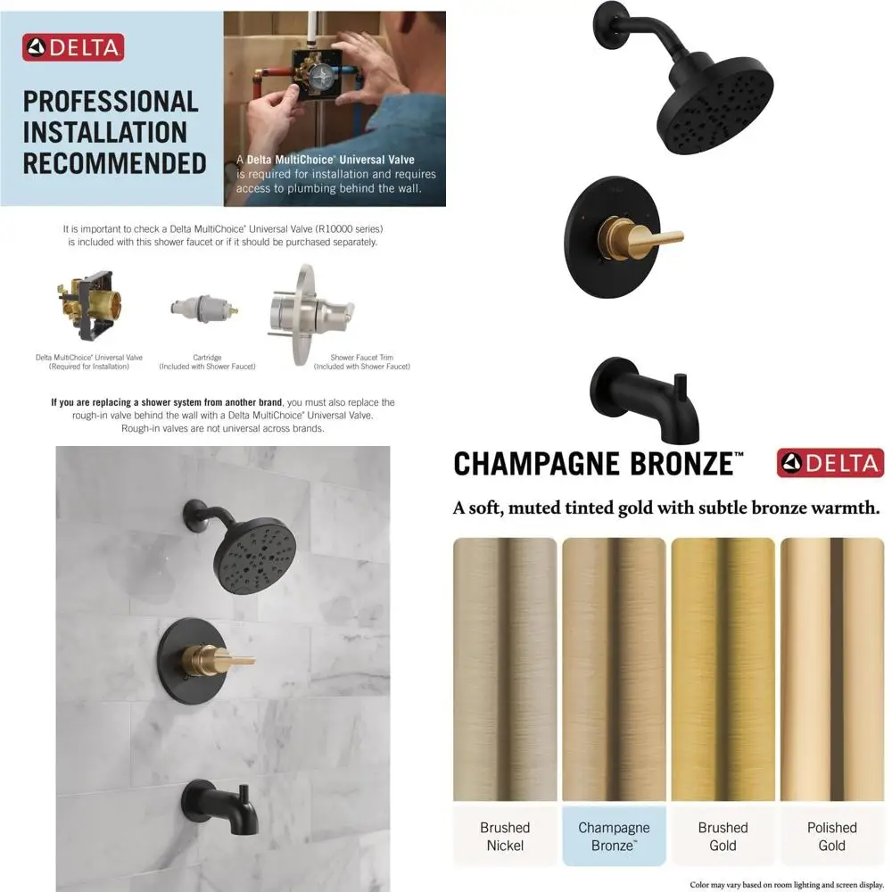 H2Okinetic Bathtub Shower Faucet Set with Matte Black and Brushed Gold Handles, Trim Kit Included
H2Okinetic Bathtub Shower Faucet Set with Matte Black and Brushed Gold Handles, Trim Kit Included
