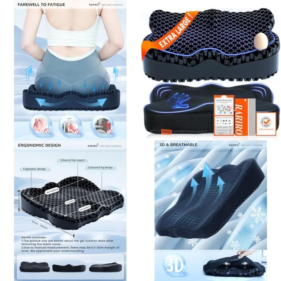 Gel Seat Cushion for Long Sitting Enlarged Thickened,Cooling Pressure Relief Seat Cushion for Wheelchair, Driving, Kayak, Offic
Gel Seat Cushion for Long Sitting Enlarged Thickened,Cooling Pressure Relief Seat Cushion for Wheelchair, Driving, Kayak, Offic