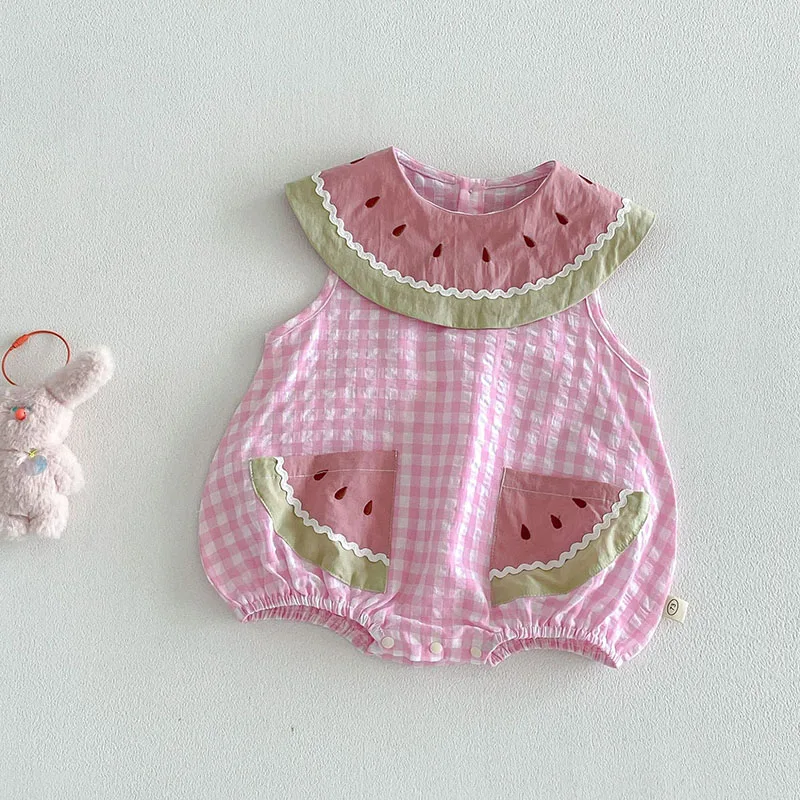 2026 New Summer Baby Bodysuit 6-24M Sweet Cartoon Watermelon Girls One Piece Thin Loose Grid Toddler Clothes
2026 New Summer Baby Bodysuit 6-24M Sweet Cartoon Watermelon Girls One Piece Thin Loose Grid Toddler Clothes
