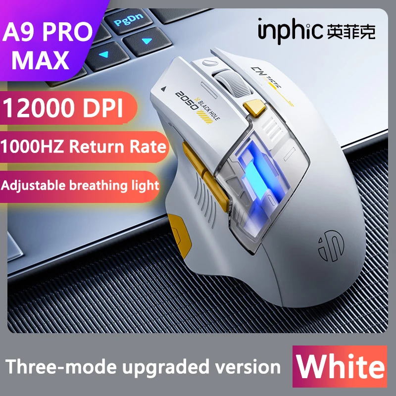 Inphic A9 PRO MAX Новая трехрежимная проводная/беспроводная/игровая мышь Bluetooth, частота возврата 1000 Гц, беспроводная мышь 12000 точек на дюйм
Inphic A9 PRO MAX Новая трехрежимная проводная/беспроводная/игровая мышь Bluetooth, частота возврата 1000 Гц, беспроводная мышь 12000 точек на дюйм