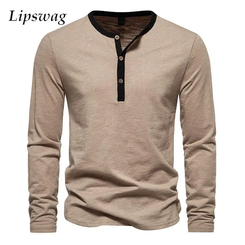Henly Collar Long Sleeve Basic T-shirts Men Casual Contrast Color Button O Neck Pullover Vintage Mens Tops Autumn Bottoming Tee
Henly Collar Long Sleeve Basic T-shirts Men Casual Contrast Color Button O Neck Pullover Vintage Mens Tops Autumn Bottoming Tee