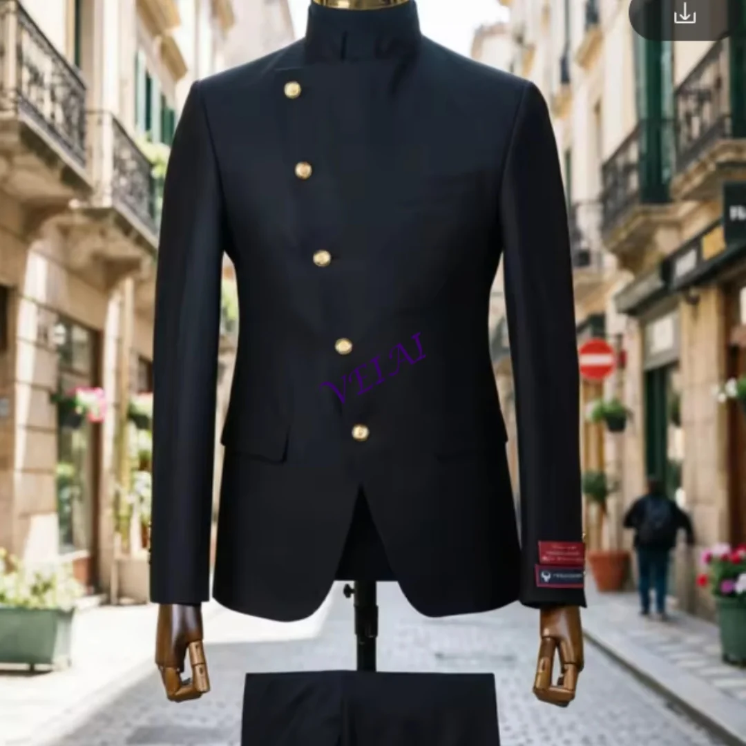 Customized Men 2 Pieces Suits with Mandarin Collar Diagonal Gold Button Suit Slim Fit Modern Blazer for Wedding Prom Formal Even
Customized Men 2 Pieces Suits with Mandarin Collar Diagonal Gold Button Suit Slim Fit Modern Blazer for Wedding Prom Formal Even