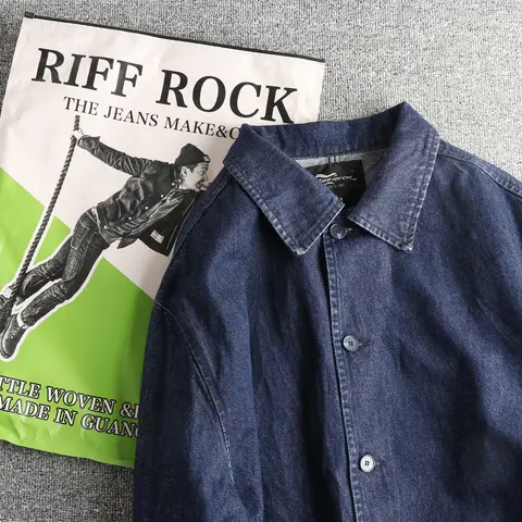Retro trendy original color men's denim shirt long sleeve pure cotton workwear pocket design fashion shirt jacket