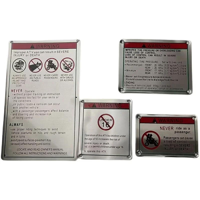 4PCS/set Off-Road Vehicle Warning Sign For ATV Sand Buggies Big Bull Four-Wheel Sand Buggy Warning Labels (4 Individual Labels)
4PCS/set Off-Road Vehicle Warning Sign For ATV Sand Buggies Big Bull Four-Wheel Sand Buggy Warning Labels (4 Individual Labels)