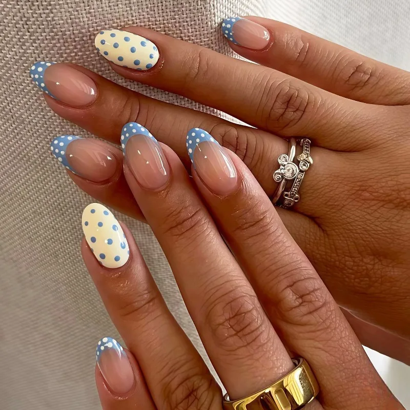 30Pcs False Nails Short Almond-Shaped French Blue and White Polka Dot Press-On Nails—Perfect As A Gift for Girls and Friends
30Pcs False Nails Short Almond-Shaped French Blue and White Polka Dot Press-On Nails—Perfect As A Gift for Girls and Friends