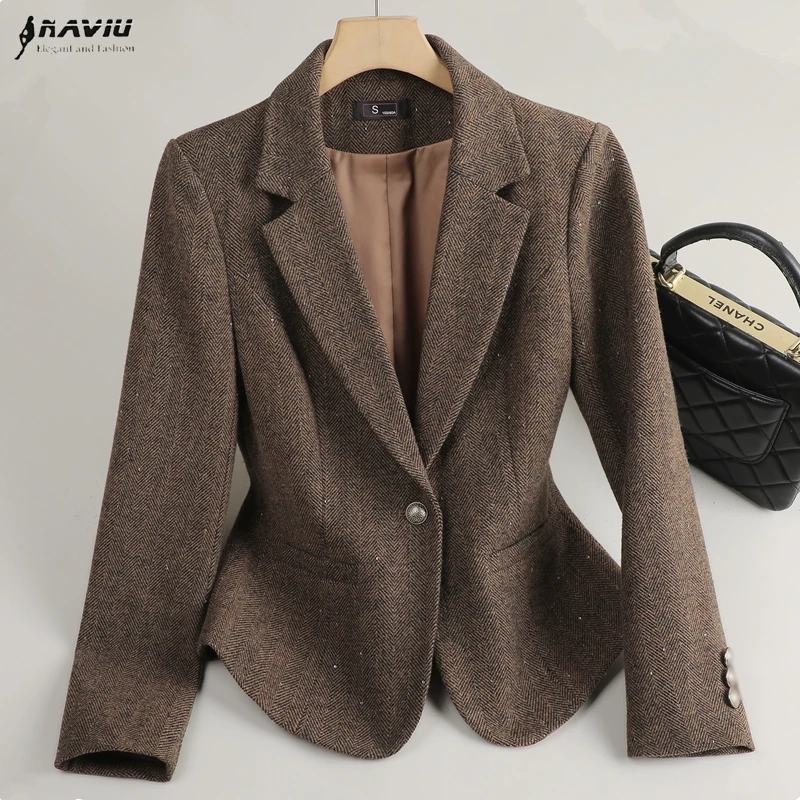 NAVIU Fashion Temperament Blazer Women New Autumn Winter Long Sleeve Slim Thick Jacket Office Ladies Work Coat Brown Green
NAVIU Fashion Temperament Blazer Women New Autumn Winter Long Sleeve Slim Thick Jacket Office Ladies Work Coat Brown Green