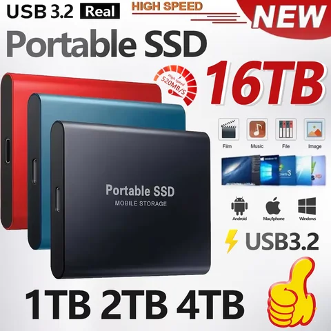 Portable SSD 16TB Original External Hard Drive USB 3.1 Type-C High Speed Solid Disk 2TB 4TB Mass Storage for Phone/Loptop/Mac/PC