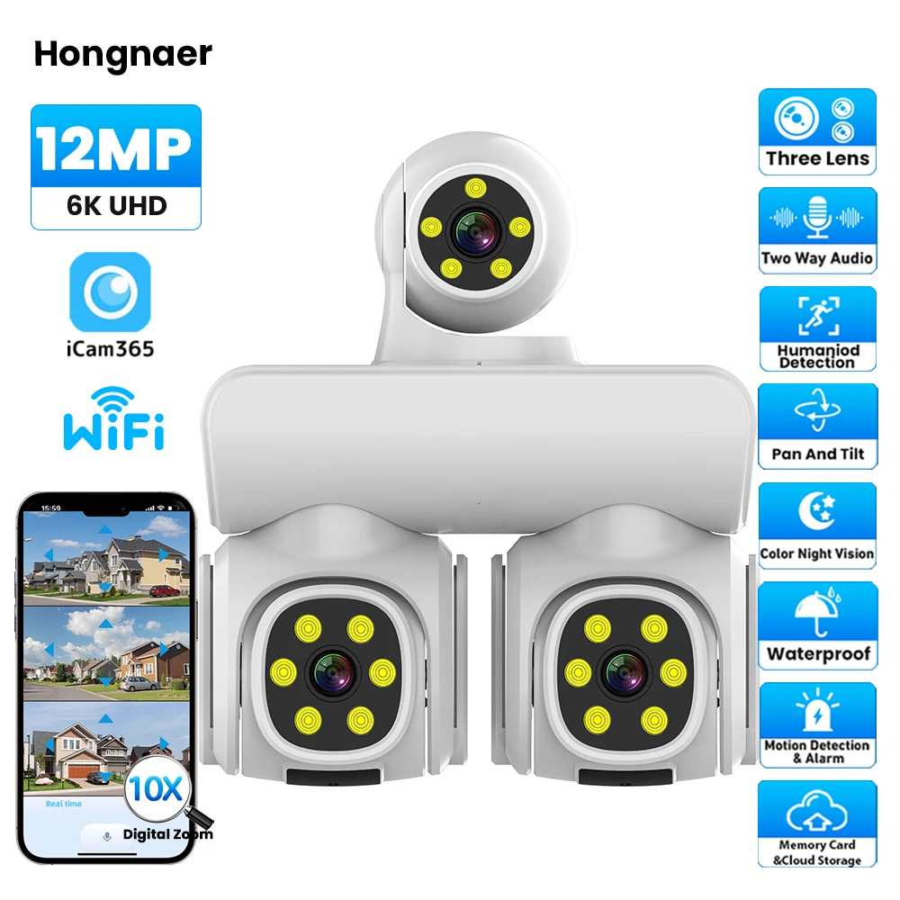 Hongnaer 12MP 6K ICam365 с тремя объективами PTZ Водонепроницаемая камера ночного видения для улицы Smart IP Беспроводная сеть Wi-Fi Домашняя камера видеонаблюдения
Hongnaer 12MP 6K ICam365 с тремя объективами PTZ Водонепроницаемая камера ночного видения для улицы Smart IP Беспроводная сеть Wi-Fi Домашняя камера видеонаблюдения