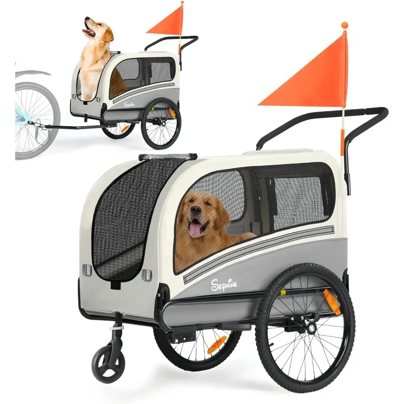 Dog Bike Trailer, 2 in 1 pet cart bike carrier, easy to fold cart frame with quick release wheels, non-slip floor
Dog Bike Trailer, 2 in 1 pet cart bike carrier, easy to fold cart frame with quick release wheels, non-slip floor