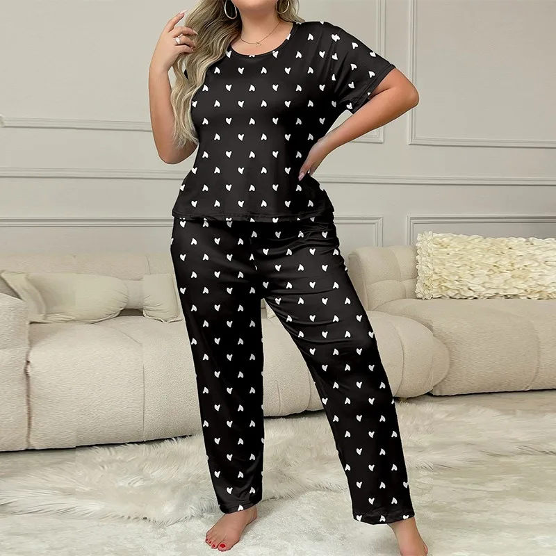2pcs Set Women's Plus Size Heart Print Pajamas Set Short Sleeve Top and Long Pants Casual Soft Loungewear Homewear
2pcs Set Women's Plus Size Heart Print Pajamas Set Short Sleeve Top and Long Pants Casual Soft Loungewear Homewear