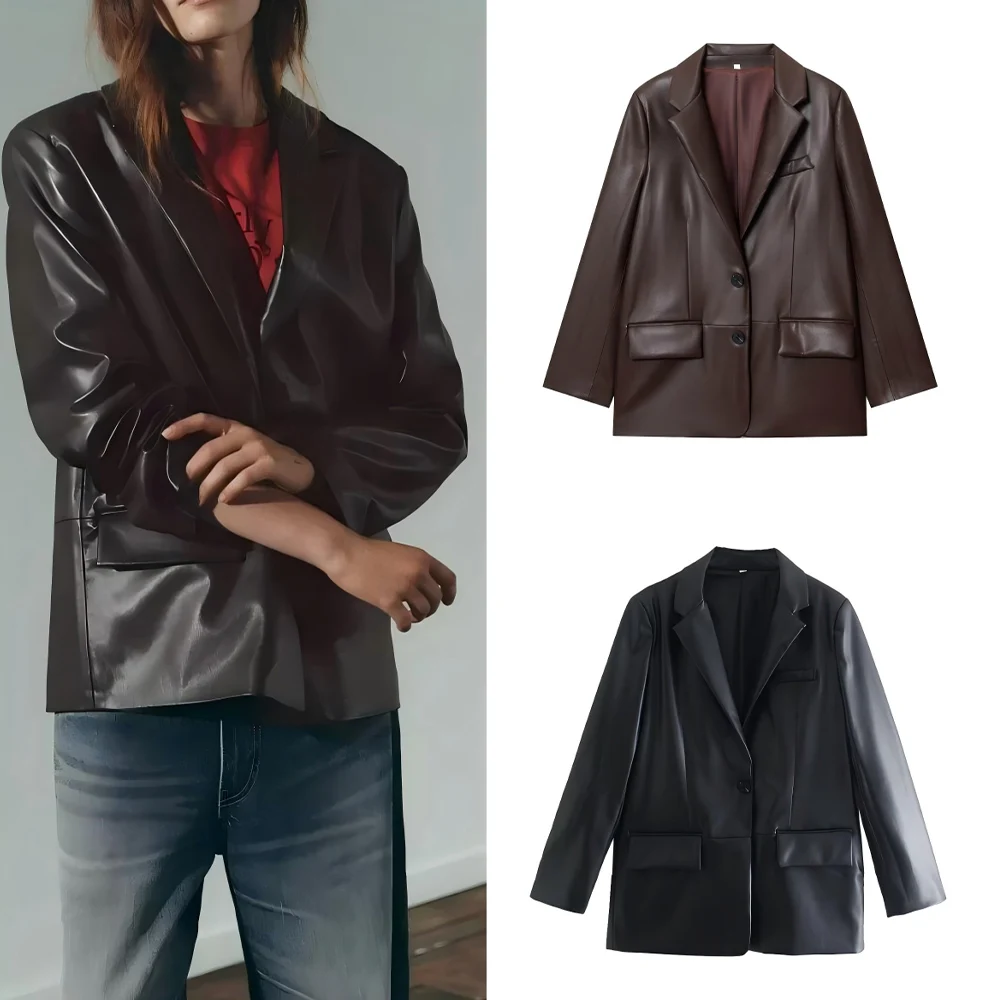 Women's new fashion leather effect loose straight suit jacket retro long sleeved Button-up women's Coat chic top
Women's new fashion leather effect loose straight suit jacket retro long sleeved Button-up women's Coat chic top
