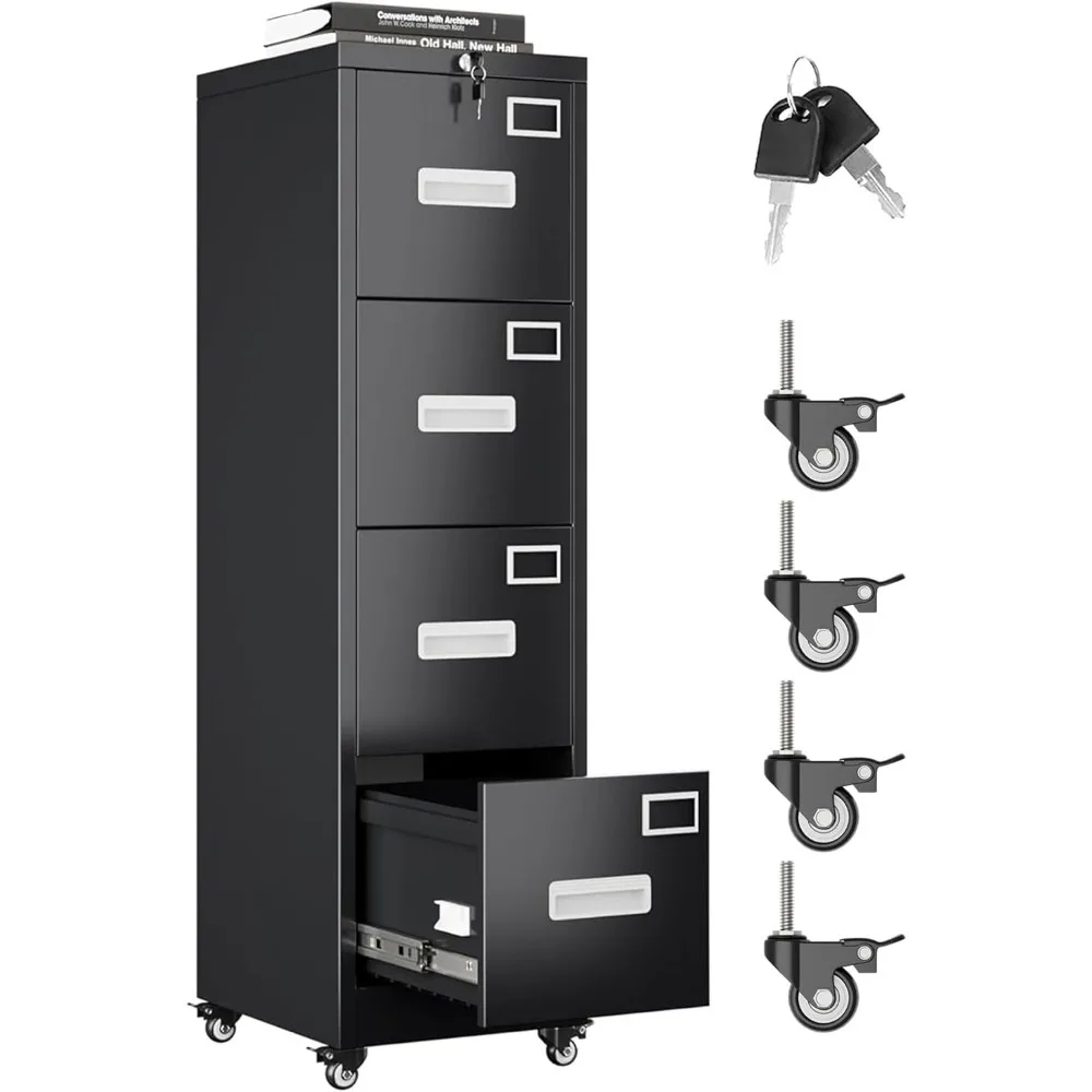 File Cabinet 4 Drawer with Wheels, Lockable Office Metal Filing Cabinet with Name Card, Mobile Storage Cabinet w/Smooth Casters
File Cabinet 4 Drawer with Wheels, Lockable Office Metal Filing Cabinet with Name Card, Mobile Storage Cabinet w/Smooth Casters
