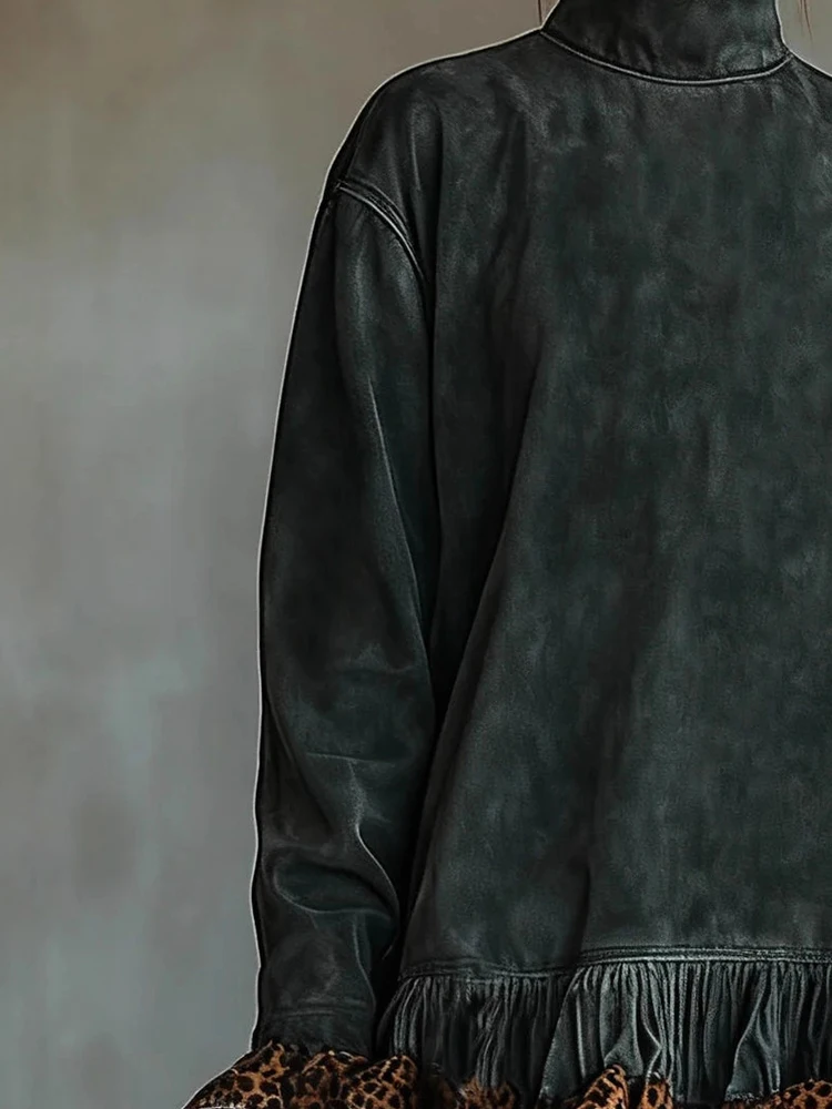 European American Turtleneck Leopard Print Splicing Dress for Women's Flare Sleeve Fashion Casual Loose Straight Mini Dresses
European American Turtleneck Leopard Print Splicing Dress for Women's Flare Sleeve Fashion Casual Loose Straight Mini Dresses