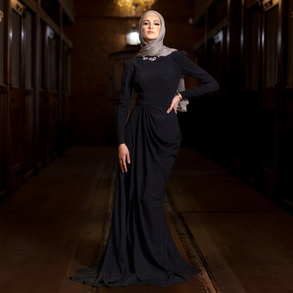 Saudi Formal Evening Dress Jersey Black Pleat Rhinestone Formal Dress Column&Sheath O-Neck Dresses Long 2024
Saudi Formal Evening Dress Jersey Black Pleat Rhinestone Formal Dress Column&Sheath O-Neck Dresses Long 2024