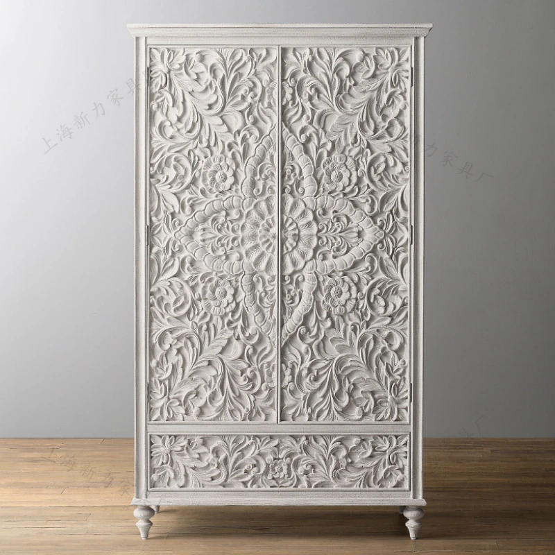White retro vintage Thai style solid wood carved double door wardrobe Southeast Begonia flower
White retro vintage Thai style solid wood carved double door wardrobe Southeast Begonia flower